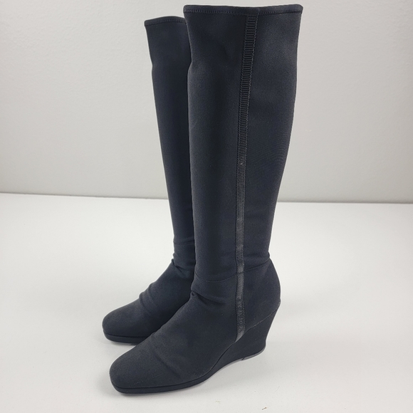 Prada Tessuto Nylon Sock Wedge Boots EU 40 US 10 Black Logo Spell Out - Picture 3 of 13